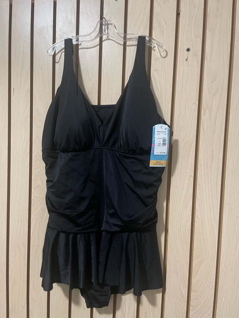 Swim Solutions Black Sexy Waist Minimizer V-Neck Skater Swimsuit Size 22W